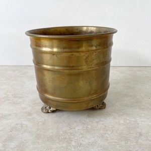 Vintage Brass Round Footed Planter India 4.5" Tall Rustic Decor